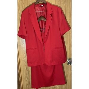 Women's Sz 18 Red Suit Jacket And 22w‎ Skirt